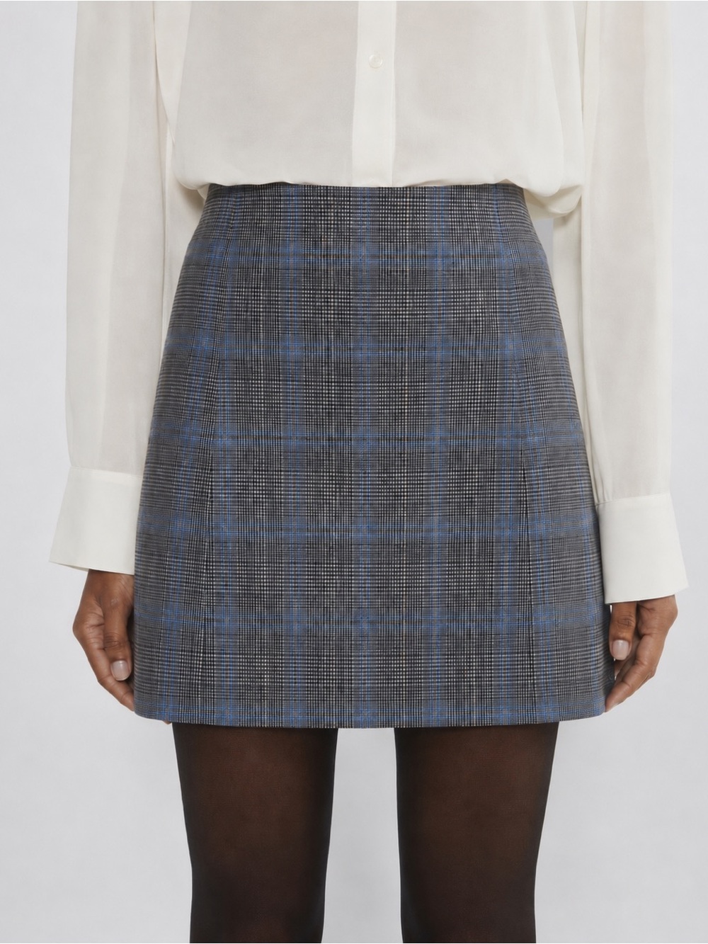 Babaton Aritzia Classic Modern Mini A-Line Skirt 6 Grey Glen Plaid Lined 68692